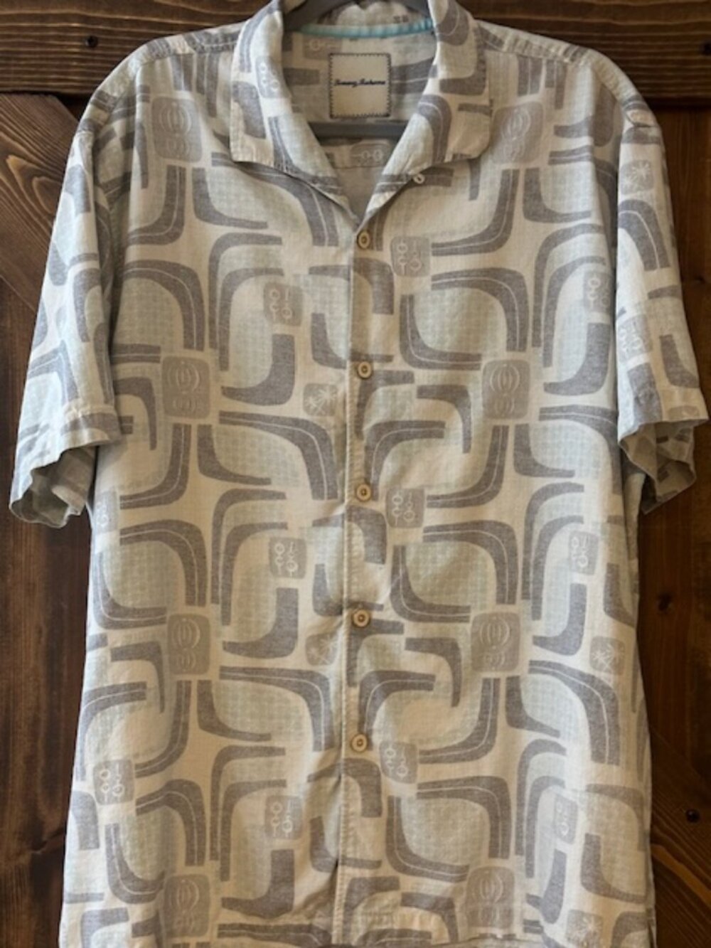 Tommy Bahama | 100% Silk Button of Shirt Short Sleeve MCM Design Gray Men's XL